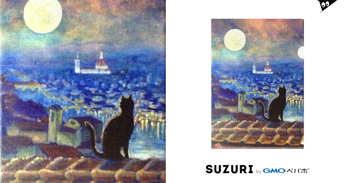 絵画 。壁掛け絵原画手描き【美しい月夜、猫たちとフクロウのデート