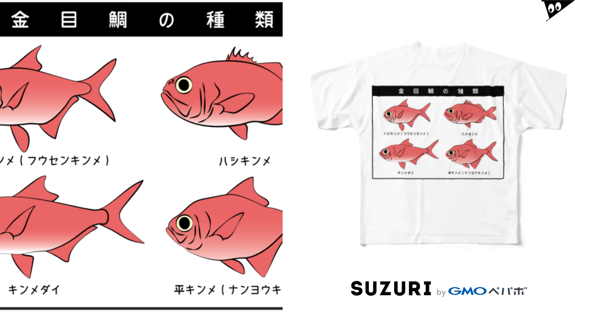 ４種類の金目鯛 イラスト デザイン イラストレーターみやもとかずみのオリジナルグッズ通販 Suzuri スズリ Miyachan1228 のフルグラフィックtシャツ通販 Suzuri スズリ