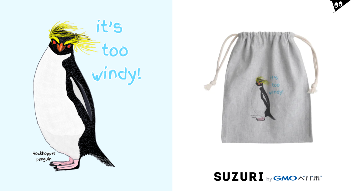 Rockhopper Penguin イワトビペンギン Mini Drawstring Bag By Lalahangeul Konohana Suzuri
