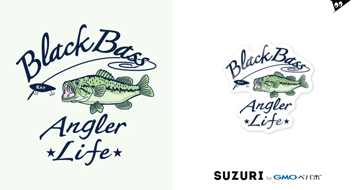 ブラックバス Black bass 釣り人 デザイン・イラスト・アイテム