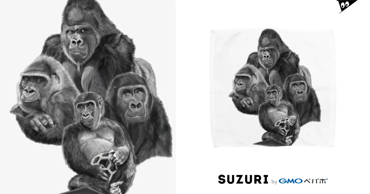 ゴリラ家族のタオルハンカチ ゴリラライフ / GorillaLife_SHOP