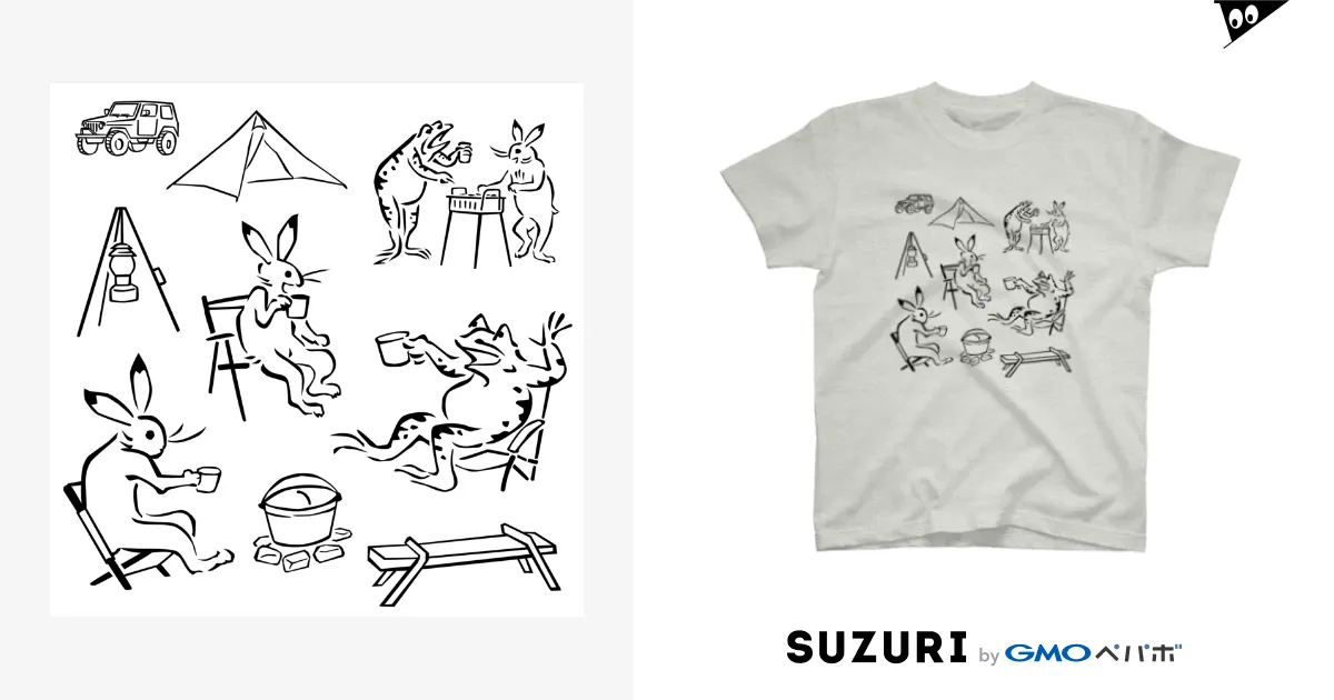 鳥獣戯画現代版 アウトドア / HOUSOのスタンダードTシャツ通販 鳥獣戯画現代版 アウトドア / HOUSOのスタンダードTシャツ通販