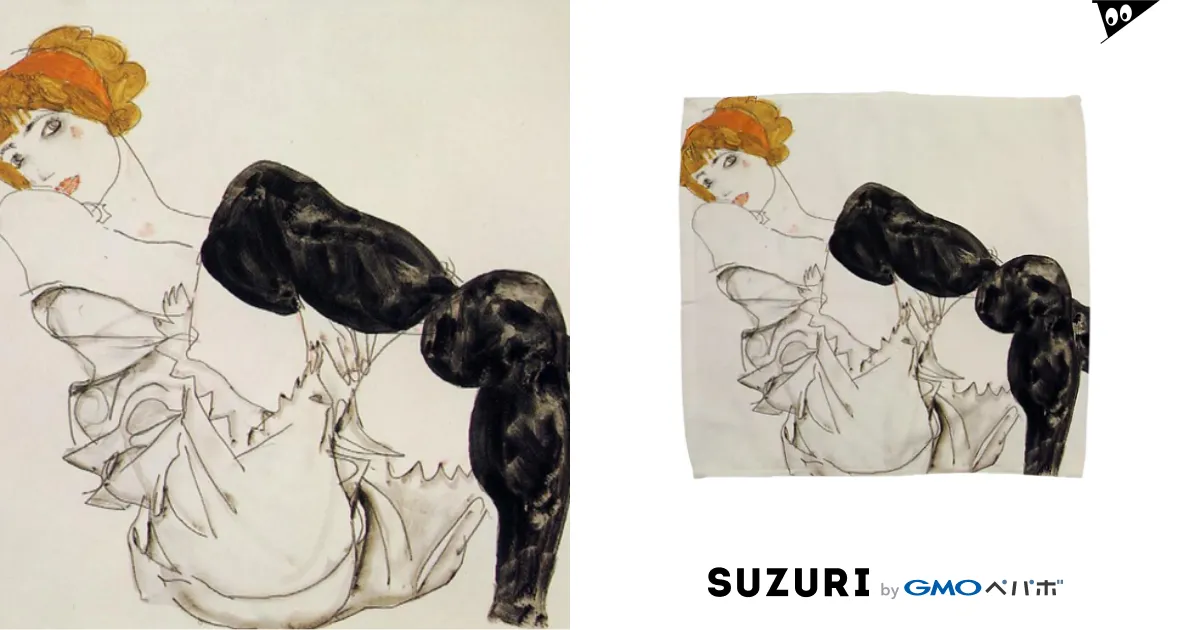 エゴン・シーレ / 1913 / Woman in Black Stockings / Egon Schiele / Art Base (  Artbase )のタオルハンカチ通販 ∞ SUZURI（スズリ）