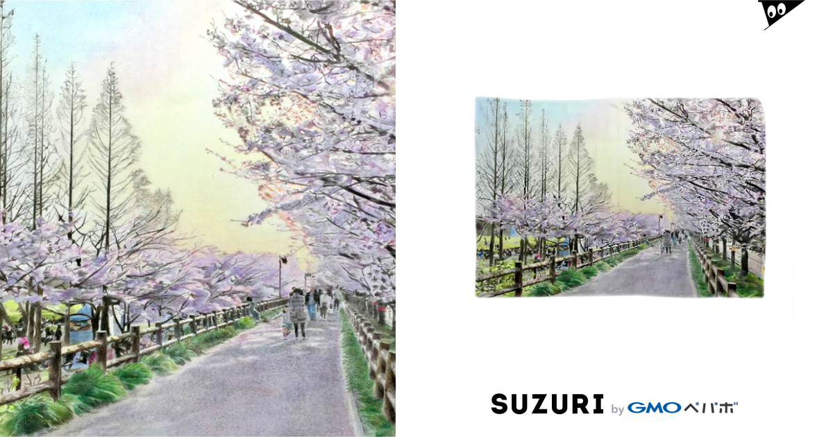 色鉛筆画 桜道 Halu Factory Halufactory のブランケット通販 Suzuri スズリ